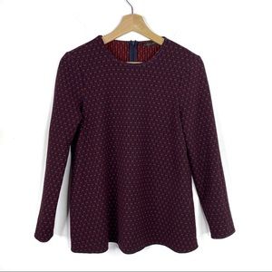 Zara Woman Long Sleeve Jacquard Baby Doll Top